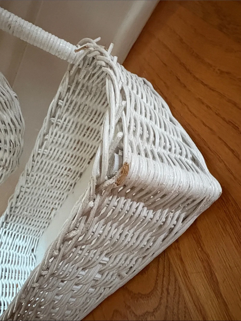 White Wicker Vanity Mirror with Tray
